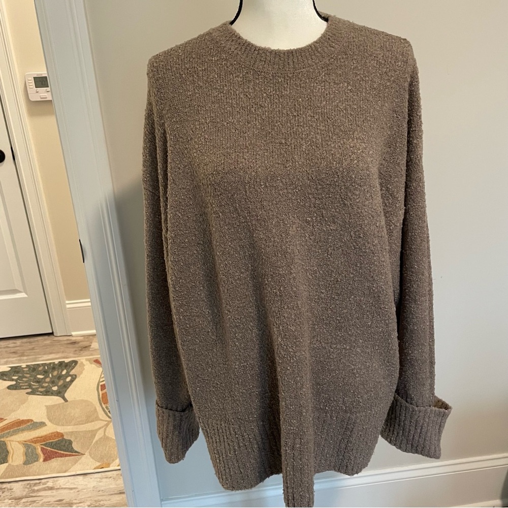 Cozy Taupe Textured Crewneck Sweater